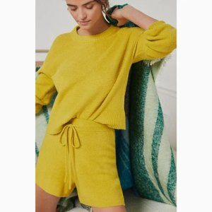 Anthropologie Saturday Sunday Brenna Cozy Lounge Waflle Knit Mustard Shorts L